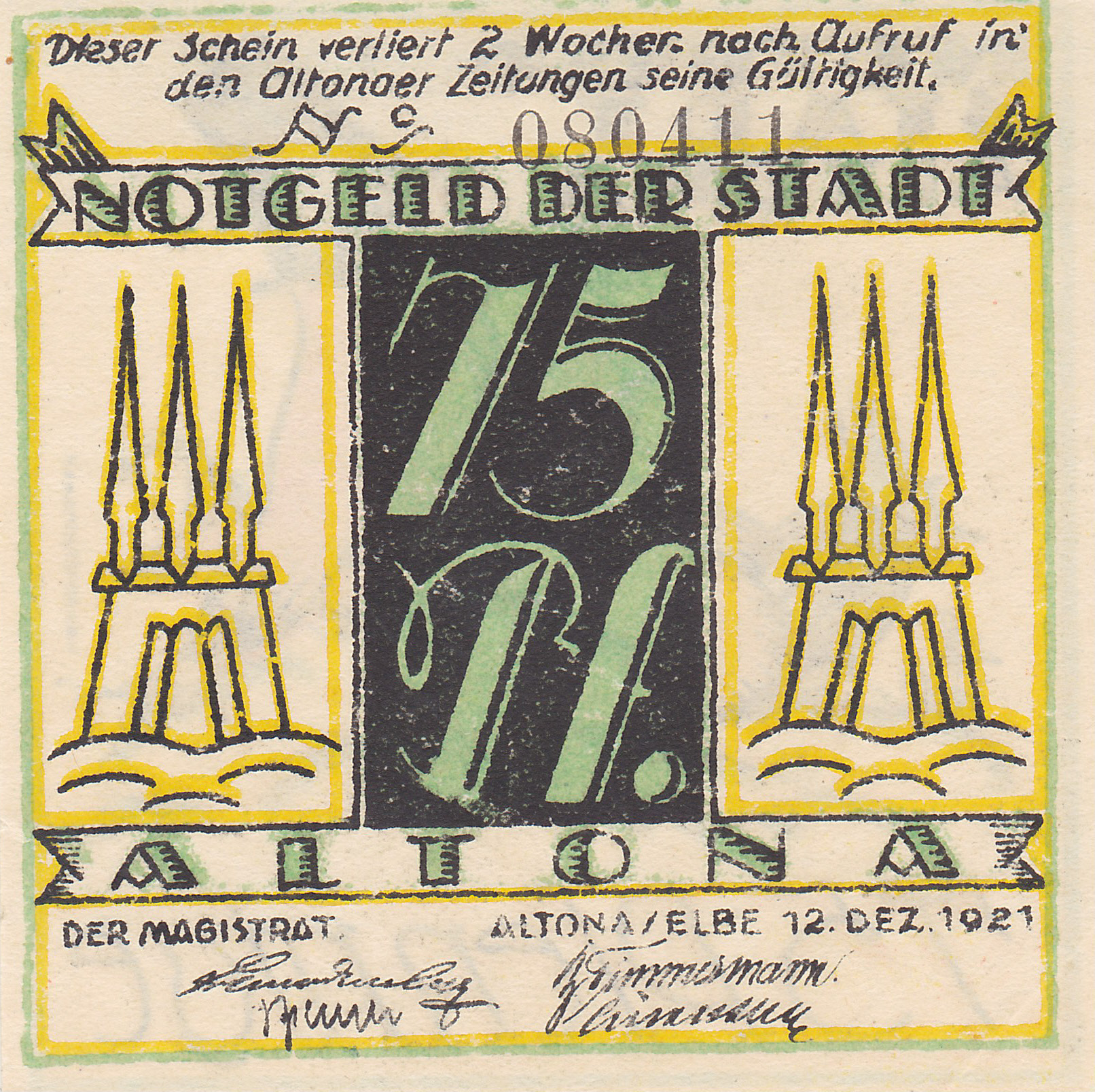 Ca. Format: 70mm x 72mm Leider kein Bild von 75 Pfennig vom 12.12.1923
