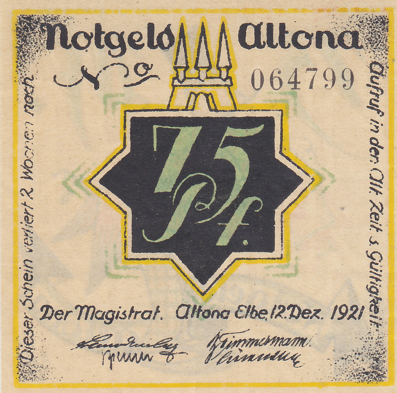 Ca. Format: 70mm x 72mm Leider kein Bild von 75 Pfennig vom 12.12.1923