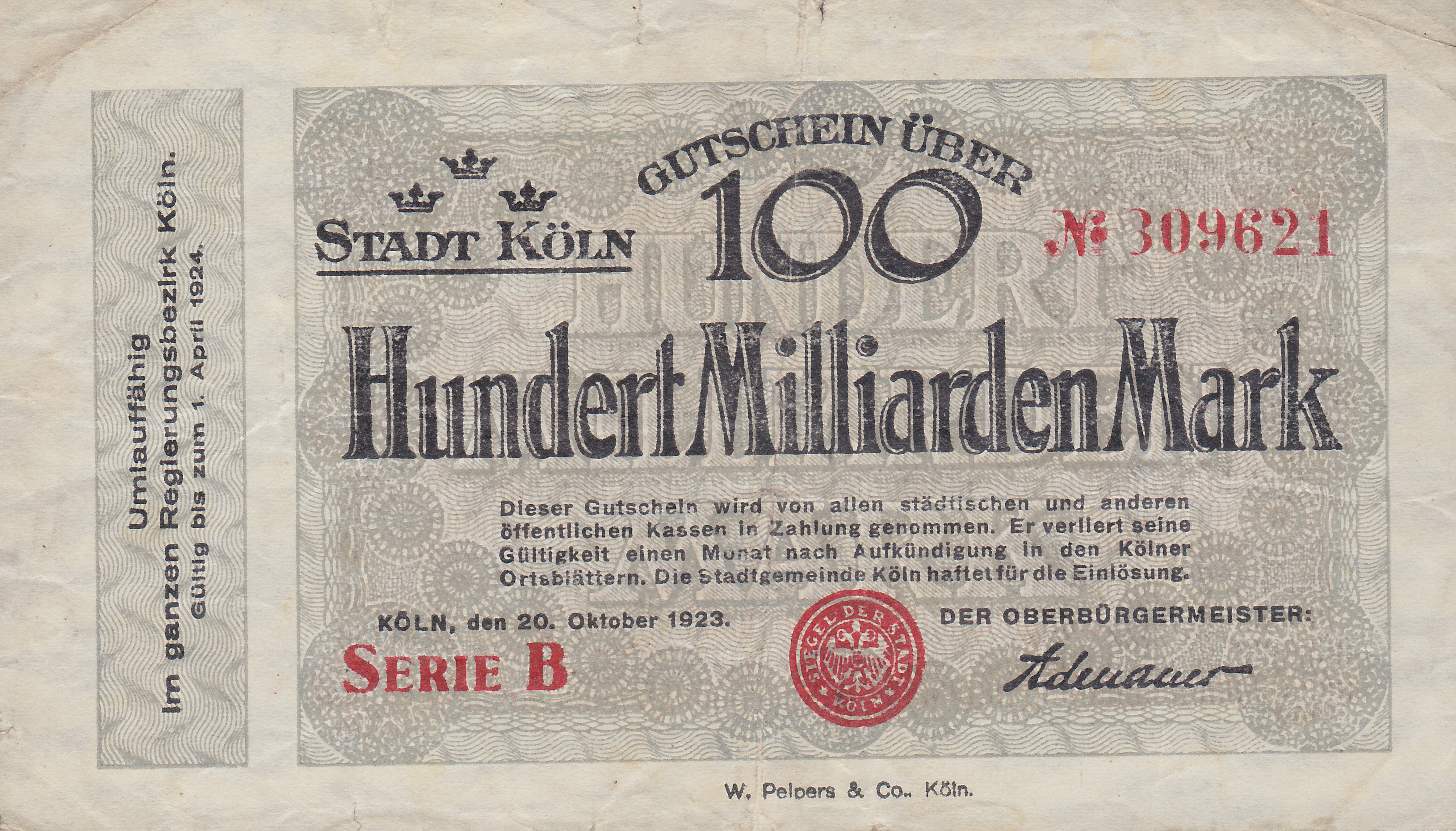 Ca. Format: 140mm x 80 mm Leider kein Bild von 100 Milliarden vom 20.10.1923