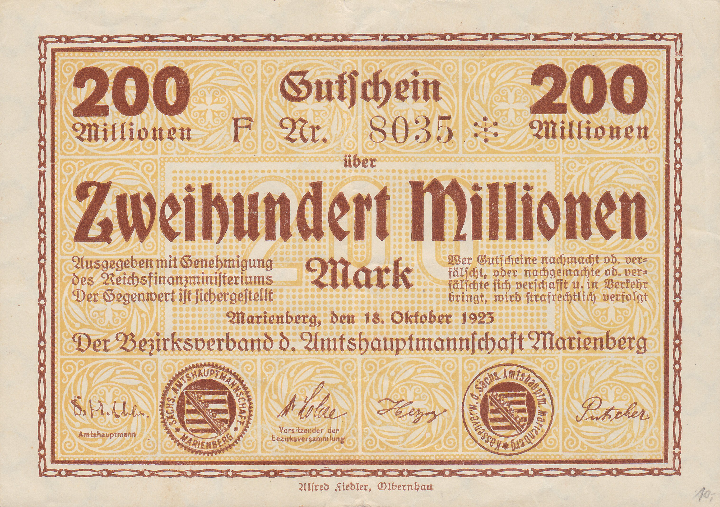 Ca. Format: 129 mm x 92 mm Leider kein Bild von 200 Million vom 18.10.1923