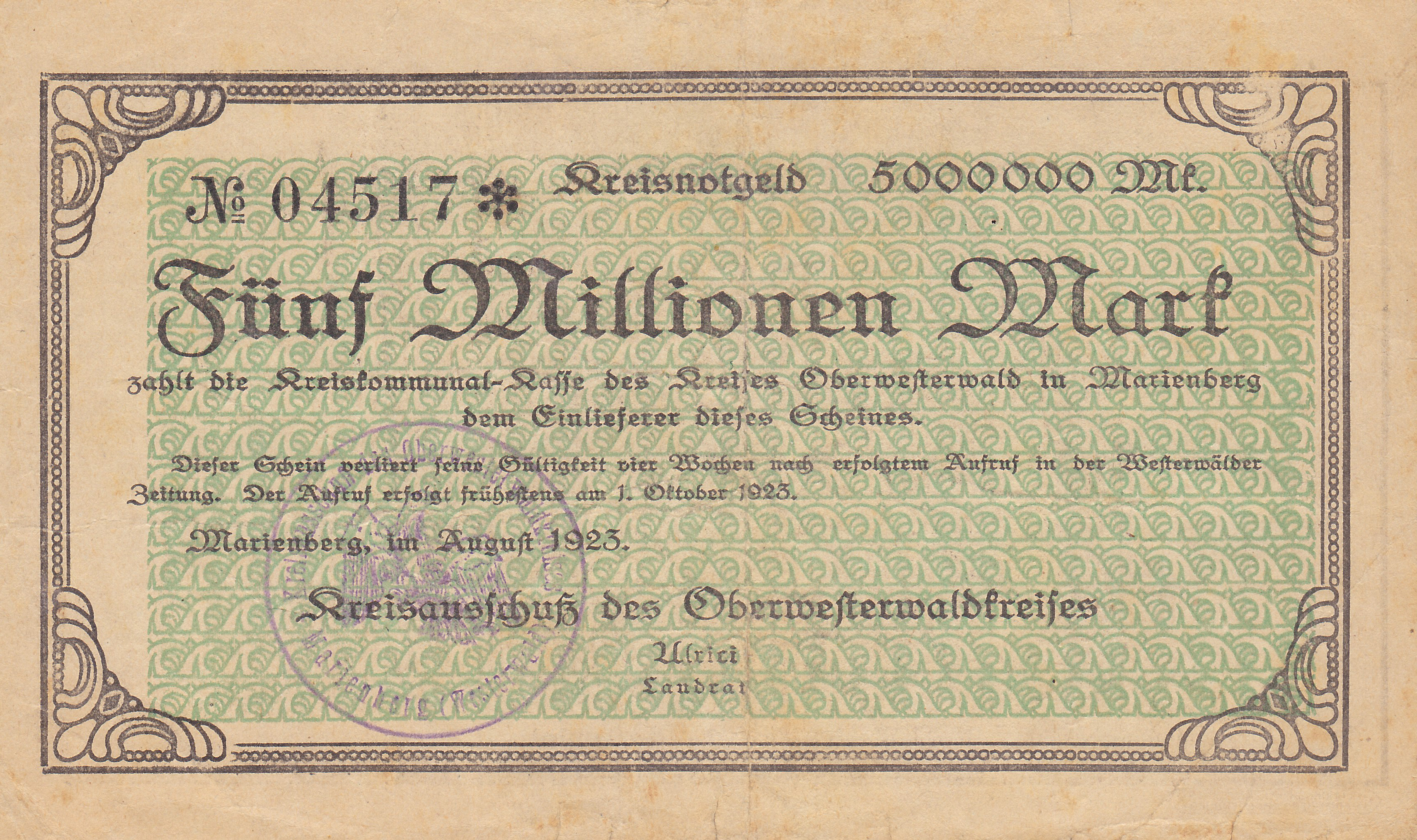 Ca. Format: 145 mm x 90 mm Leider kein Bild von 100 Million vom 18.10.1923